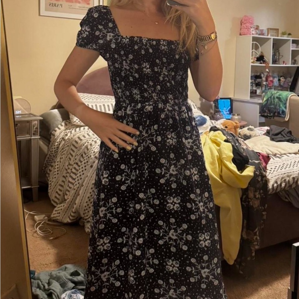LOFT Navy Floral Maxi Dress